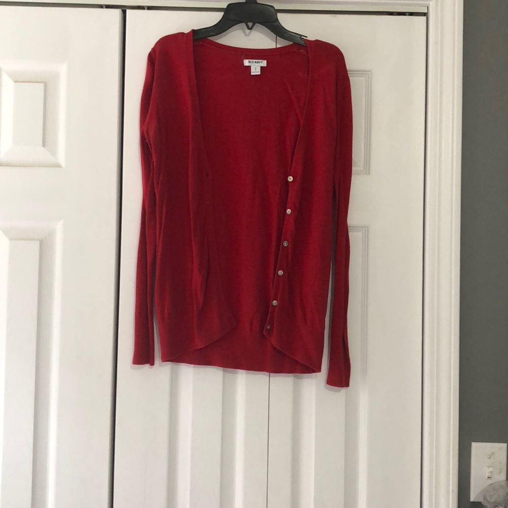 Red cardigan